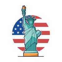 Liberty Statue with American Flag. Vector Icon Illustration, Isolated on White Background