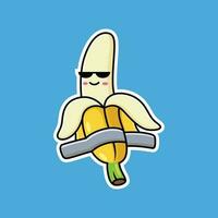 Banana cartoon is wearing sunglasses with cool poses vector