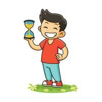 kid with hourglass cartoon. People vector cartoon.