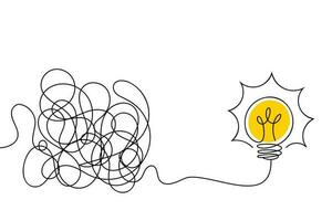 Lightbulb with tangled lines. Problem solving and brainstorming Idea concept. Vector illustration