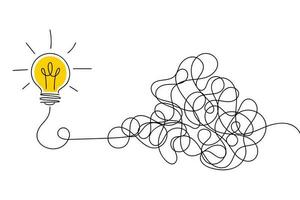 Lightbulb with tangled lines. Problem solving and brainstorming Idea concept. Vector illustration