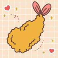 kawaii comida de gamba tempura o ebi furai. vector mano dibujado linda dibujos animados ilustración logo icono. Japón animado, manga estilo concepto diseño