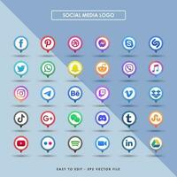 Collection of popular social media logo. Facebook, instagram, twitter, linkedin, youtube, telegram, vimeo, snapchat, whatsapp. Realistic editorial set. vector