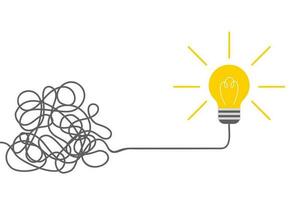 Lightbulb with tangled lines. Problem solving and brainstorming Idea concept. Vector illustration