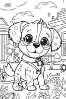 perro colorante página, perro personaje para colorante libro vector