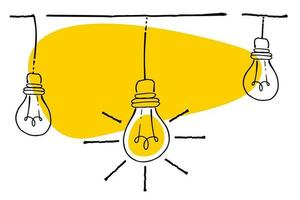 ilustración de un idea bombilla conectado a un eléctrico cable, creativo idea concepto de simplificando complejo negocio proceso problema vector