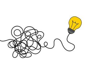 Lightbulb with tangled lines. Problem solving and brainstorming Idea concept. Vector illustration