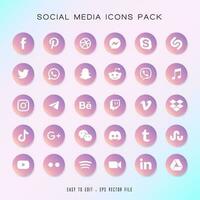 colección de logotipos de redes sociales populares. facebook, instagram, twitter, linkedin, youtube, telegram, vimeo, snapchat, whatsapp. conjunto editorial realista. vector