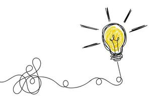 Lightbulb with tangled lines. Problem solving and brainstorming Idea concept. Vector illustration