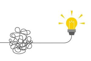 Lightbulb with tangled lines. Problem solving and brainstorming Idea concept. Vector illustration