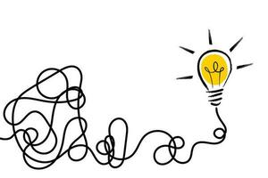 Lightbulb with tangled lines. Problem solving and brainstorming Idea concept. Vector illustration