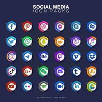 Collection of popular social media logo. Facebook, instagram, twitter, linkedin, youtube, telegram, vimeo, snapchat, whatsapp. Realistic editorial set. vector