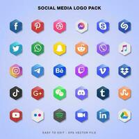 Collection of popular social media logo. Facebook, instagram, twitter, linkedin, youtube, telegram, vimeo, snapchat, whatsapp. Realistic editorial set. vector