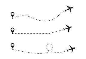 Airplane line path vector icon of air plane flight route with start point