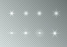 Set of Vector glowing sparkling stars, vector illustration on transparency