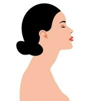 retrato de un hermosa elegante dama con negro pelos aislado en blanco antecedentes lado ver cerca arriba diversidad avatar de joven niña para social medios de comunicación plano estilo vector ilustración