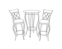 Line art of modern chairs with table set interior with white background, hand drawing vector