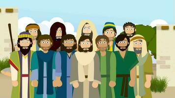 dibujos animados Biblia ilustración de Jesús caminando en Jericó con su discípulos video