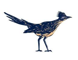 Roadrunner or Chaparral Bird Side View WPA Poster Art vector