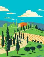 Vineyard in Tuscan Countryside Tuscany Central Italy WPA Art Deco Poster vector