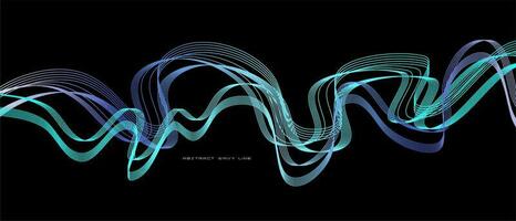 Dynamic flowing wavy abstract light line vector in blue green color isolated on black background for tech concepts AI, digital, communication, 5G, science, music