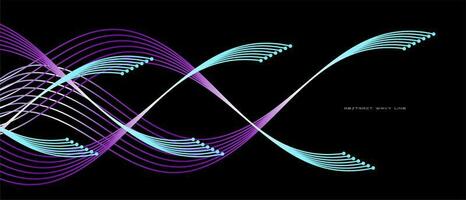 Dynamic flowing wavy abstract light line vector in blue green color isolated on black background for tech concepts AI, digital, communication, 5G, science, music