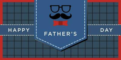 Father's day poster or banner template with tie and gift box in background. Blue greetings and gifts for Father's Day in flat lay style. Promotional and shopping template for father's love vector