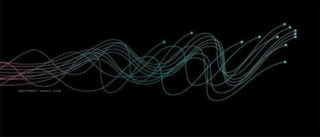 Dynamic flowing wavy abstract light line vector in blue green color isolated on black background for tech concepts AI, digital, communication, 5G, science, music