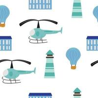 Helicopter cartoon and air baloon seamless pattern. pattern for childern vector