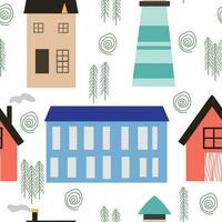 Cute tiny house seamless pattern with cute trees vector