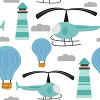 Helicopter cartoon and air baloon seamless pattern. pattern for childern vector