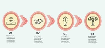 Infographic template for business information presentation. Vector circles and geometric elements. Modern workflow diagrams. Report plan 4 topics