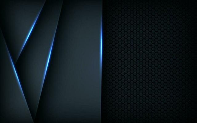 Dark abstract blue light background gradient shapes. navy blue hexagon mesh pattern decoration.