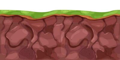 Ground land underground cross section textured with stones in cartoon style. Game level, scenery. Farming ar garden. Vector illustration