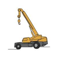 One continuous line drawing of mobile crane in the site project . Construction Project design concept with simple linear style. Construction Project vector design illustration concept