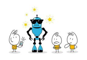 Stick figures. robot, artificial intelligence, Hand drawn doodle line art cartoon design character. vector