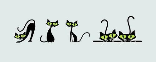 Cute black illustration cat collection silhouette pattern clip art background set vector element editable