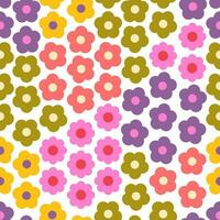 Retro hippie seamless pattern. 70s vintage groovy flowers. Y2k, 1970 good vibes, trippy. Background, digital paper. Vector illustration.