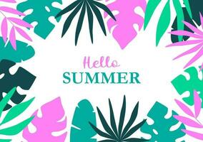 Summer tropical abstract background with place for text. Tropical leaves frame, banner, card, flyer. Horizontal template. vector