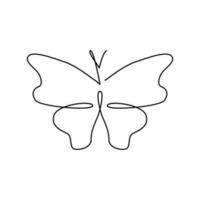 Continuous one line drawing. One line art. Beautiful butterfly, insect. Abstract artistic continuous line, contour. Tattoo, logo, emblem. vector