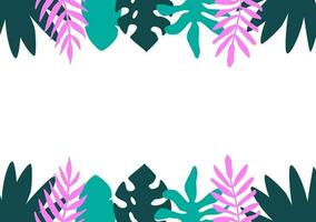 Summer tropical abstract background with copy space for text. Tropical leaves frame, banner, card, flyer. Horizontal colorful template. vector