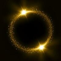 Round gold shiny frame with light bursts, Vector Illustration