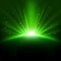 Green Rays rising background with sparkles, Vector Illustration