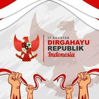 Indonesia independence day 17th august, greeting design with red and white flag ribbon decoration and Pancasila symbol, vector design illustration