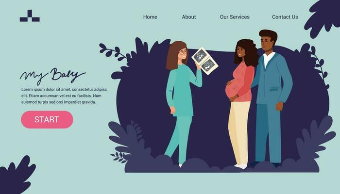 Pregnancy healthcare and support concept. Set of pregnant woman feeling pain in back looking at ultrasound from doctor crying after losing baby feeling happy knowing of pregnancy vector illustration.