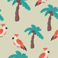 Tropical pattern with parrots and tropical leaves. Vector seamless texture. Trendy Illustration.