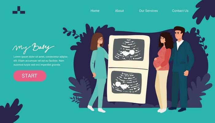 Pregnancy healthcare and support concept. Set of pregnant woman feeling pain in back looking at ultrasound from doctor crying after losing baby feeling happy knowing of pregnancy vector illustration