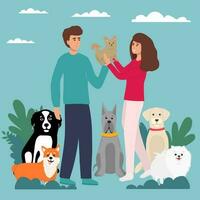 companion animals illustration with people vector