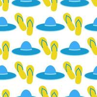 Beach slippers and hat seamless pattern vector