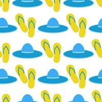 Beach slippers and hat seamless pattern vector